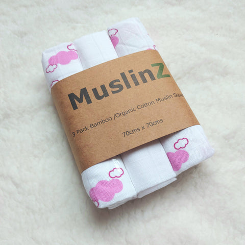MuslinZ 3 pack patterned Organic Muslin Squares RRP £12.00 Special Price