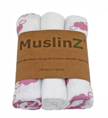 MuslinZ 3 pack patterned Organic Muslin Squares RRP £12.00 Special Price